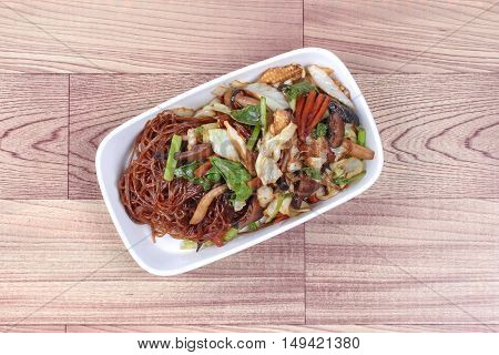 Chinese Vegetable festival  food as fried vermicelli with mixed vegetable.