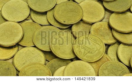Thai Baht Coins. Coins Of Thailand. Many Of Thai Baht Coins Background.