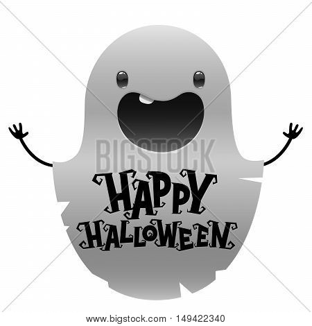 Happy Halloween cute cartoon ghost on white background