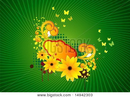 abstrakt illustration med blomster og sommerfugle