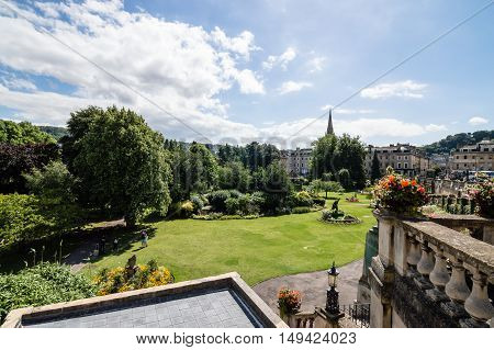 Bath UK - August 15 2015: Public park and cityscape in the city of Bath Somerset England UK