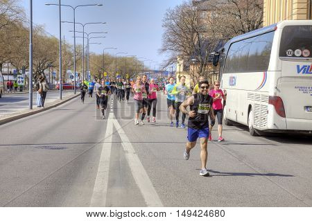 STOCKHOLM SWEDEN - May 04.2013: Public free sporting event. Professional athletes and sports fans participate in the marathon through the streets of the city
