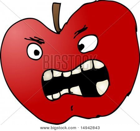 Bad apple con espressione malvagia, cartoon fumetto illustrazione vettoriale