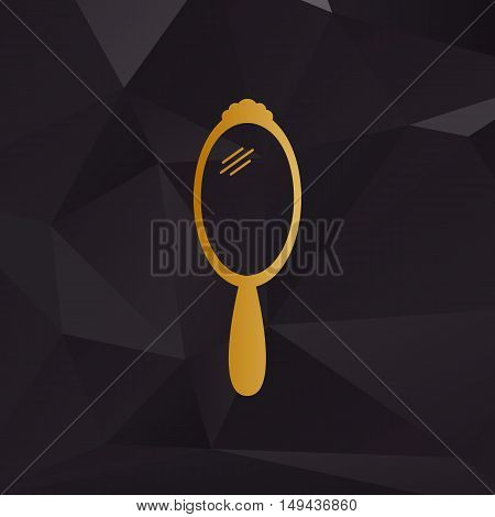 Hand Mirror Sign. Golden Style On Background With Polygons.