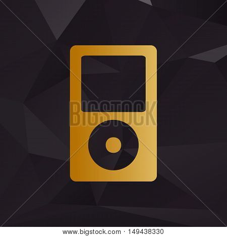 Portable Music Device. Golden Style On Background With Polygons.