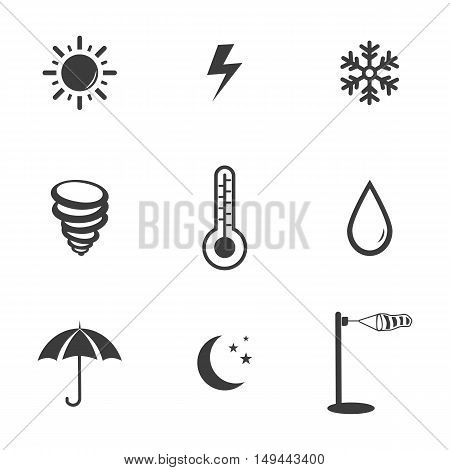 Weather set icons. Weather set Vector icons isolated on white background. Flat vector illustration in black. EPS 10