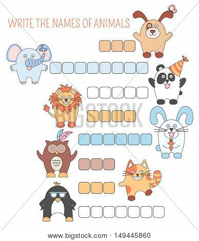 Crossword animals, game with words for children