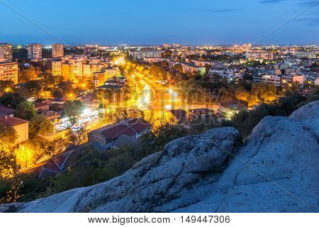 Night Panorama of city of Plovdiv from Nebet tepe hill, Bulgaria