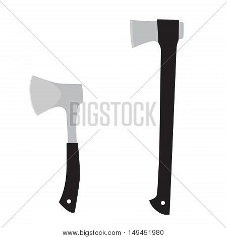 Vector illustration two axes with black handle. Axe icon. Camping axe
