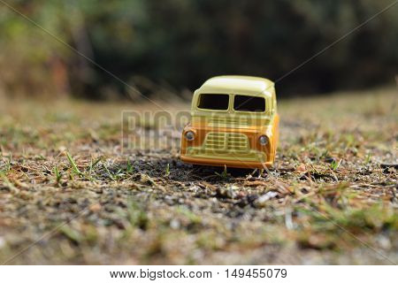 vintage toy car camper van outdoors nature background