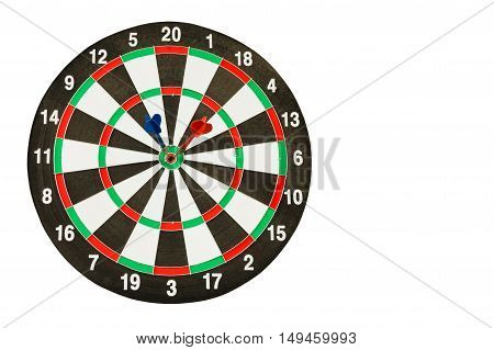 dartboard with red and blue darts isolated on white background with clipping path