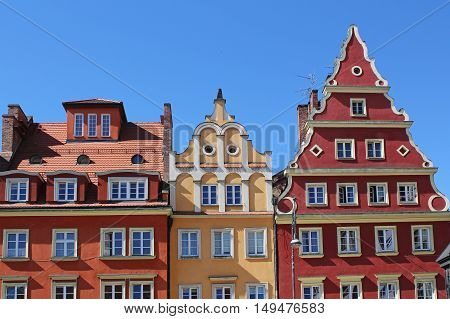 Architecture of Wroclaw Poland Europe. City centre Colorful historical Market square tenements.Lower Silesia Europe.