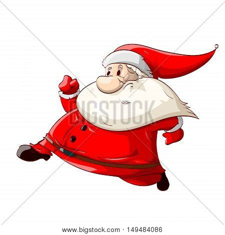 Colorful vector illustration of a runing Santa Claus with red suit for Christmas.