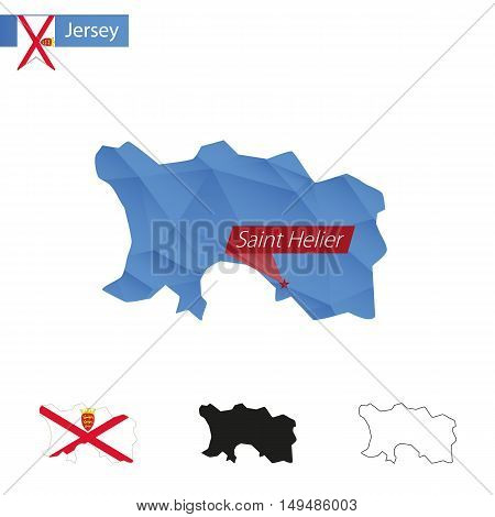 Jersey Blue Low Poly Map With Capital Saint Helier.