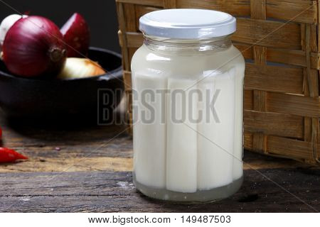 Glass jars with heart of palm