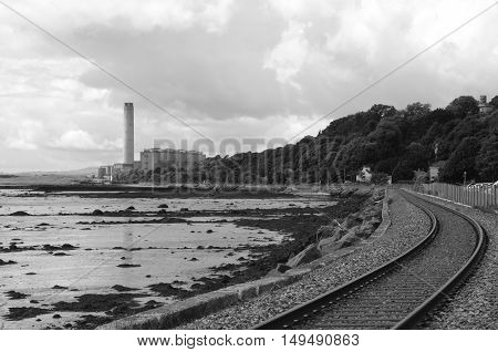 A view along the coastal railway track at Culross