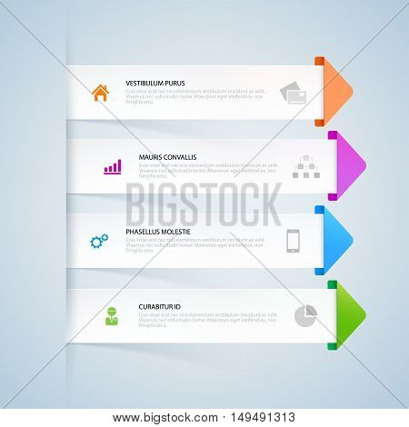 Arrow infographic template. Minimal colorful numbered banners for diagram graph presentation chart step options web design vector background