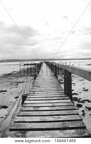 A view along an old wooden pier at Culross