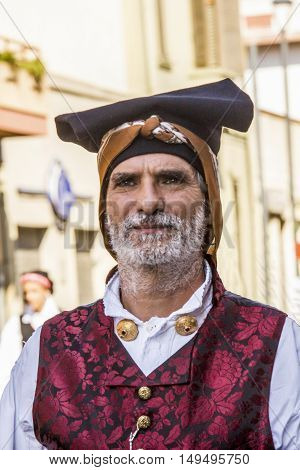 SELARGIUS, ITALY - September 14, 2014: Former marriage Selargino - Sardinia - portrait of a man in traditional Sardinian costume