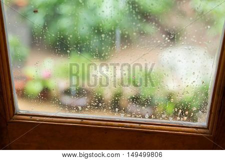 Rain Drops On Mirror Window