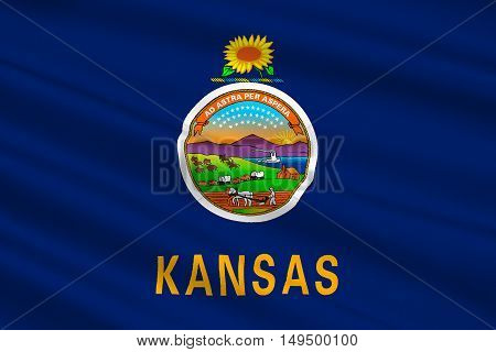 Flag of Kansas is a state in United States. 3D illustration
