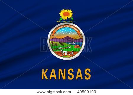 Flag of Kansas is a state in United States. 3D illustration