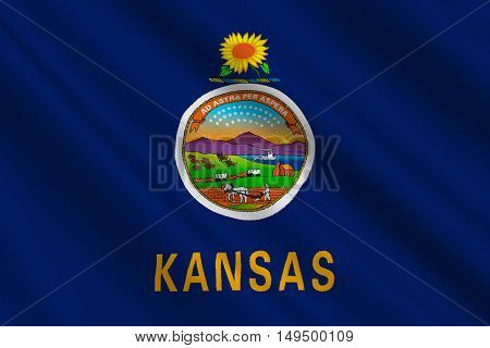 Flag of Kansas is a state in United States. 3D illustration