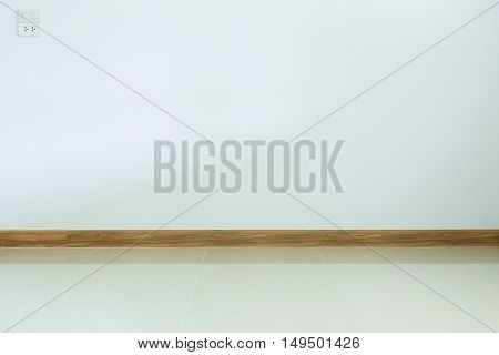 Empty Room Interior, White Tile Floor And White Mortar Wall Background