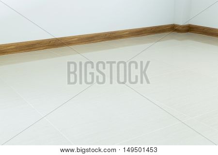 Empty Room Interior, White Tile Floor And White Mortar Wall Background