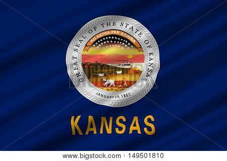 Flag of Kansas is a state in United States. 3D illustration