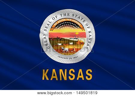 Flag of Kansas is a state in United States. 3D illustration
