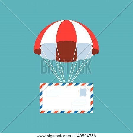 airmail, envelope with parachute, delivery service concept, flat design