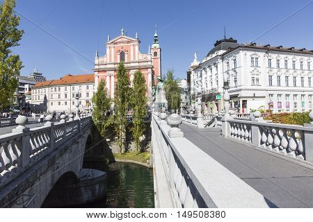 Ljubljana, Slovenia - September 24, 2016: Preseren Square In Ljubljana City. Ljubljana Is A Capital