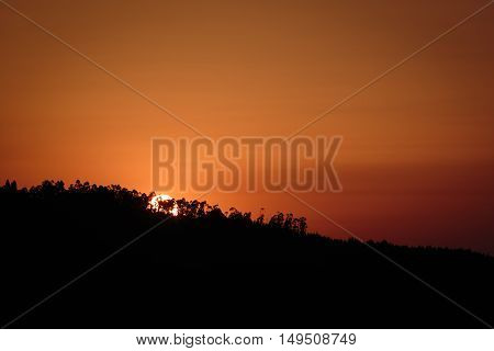 Autumn red sunset over mountains Cinfaes Portugal