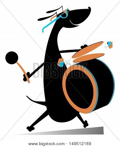 Dog a drummer. Comic dog beats the drum and kettledrums