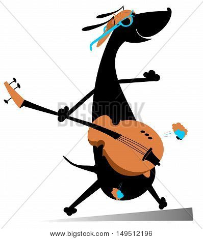 Dog is playing guitar. Cartoon dachshund is playing guitar