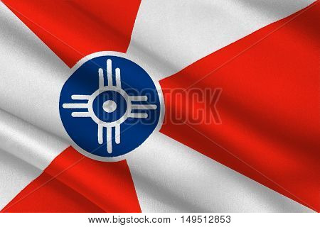 Flag of Wichita is the city in State of Kansas United States. 3D illustration