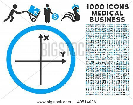 Cartesian Axis icon with 1000 medical commercial gray and blue glyph pictograms. Design style is flat bicolor symbols white background.