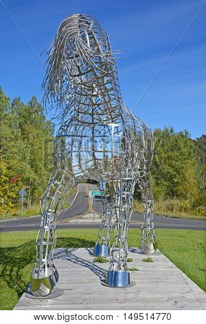 BROMONT QUEBEC CANADA 09 28 2016: By Mathieu Isabelle new statue in Bromont. The home of the Parc equestre Olympique de Bromont, equestrian olympic park.