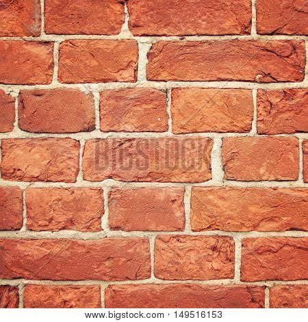 Old weathered brick wall. Macro effect. Bricks texture photo with vintage filter. For background or backdrop. Valaam Republic of Karelia Russia.
