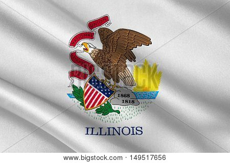 Flag of Illinois is a state of United States. 3D illustration