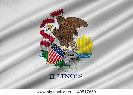 Flag of Illinois is a state of United States. 3D illustration