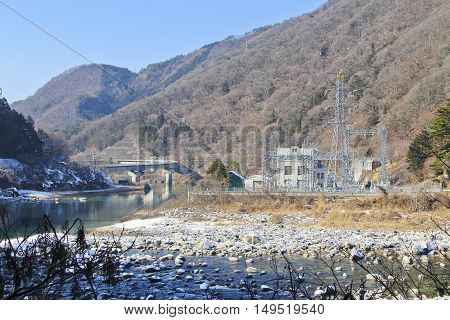 winter hydroelectric plant near the village of tsumago Japan