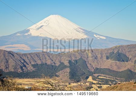 view of Mount Fuji from the mountainside of Hakone