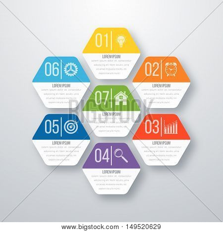 Vector illustration infographics seven hexagons. Stock vector