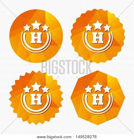 Three star Hotel apartment sign icon. Travel rest place symbol. Triangular low poly buttons with flat icon. Vector