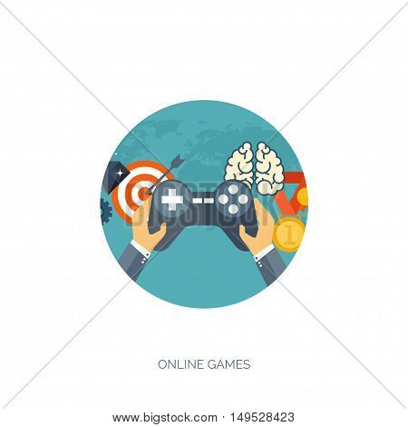 Flat joystick icon. Vector illustration. Gaming. Online game.