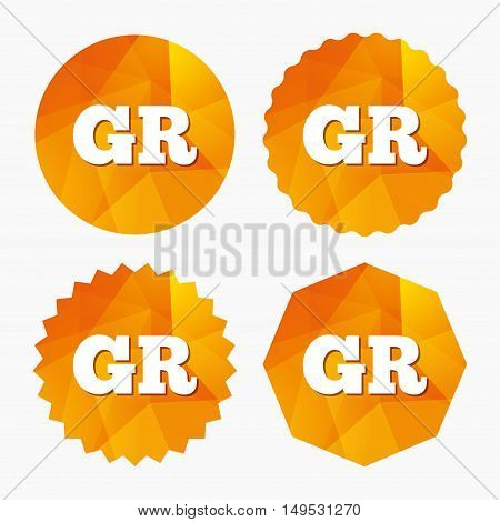 Greek language sign icon. GR Greece translation symbol. Triangular low poly buttons with flat icon. Vector