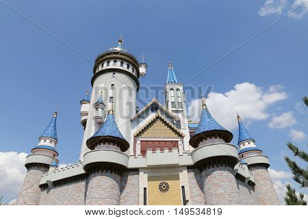 Fairy tale castle in Sazova Science Art and Cultural Park in Eskisehir City Turkey