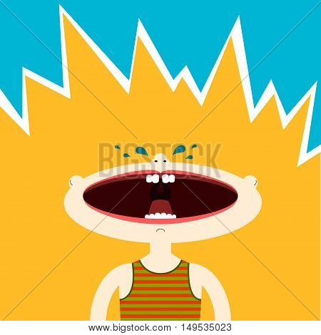 Baby cries Vector illustration The baby cries and tears sprinkle in different directions Multicolor background